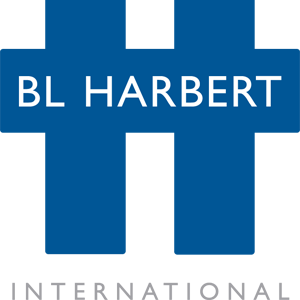 Logo for BL HARBERT INTERNATIONAL: blue geometric shape with 'BL HARBERT' in white and 'INTERNATIONAL' in gray.